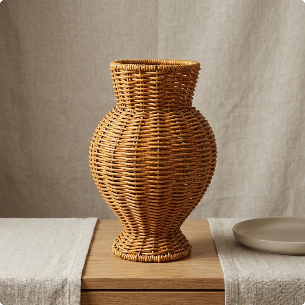 Rattan Vase Minimalist Wicker Flower Basket Artistic Weave for Tabletop