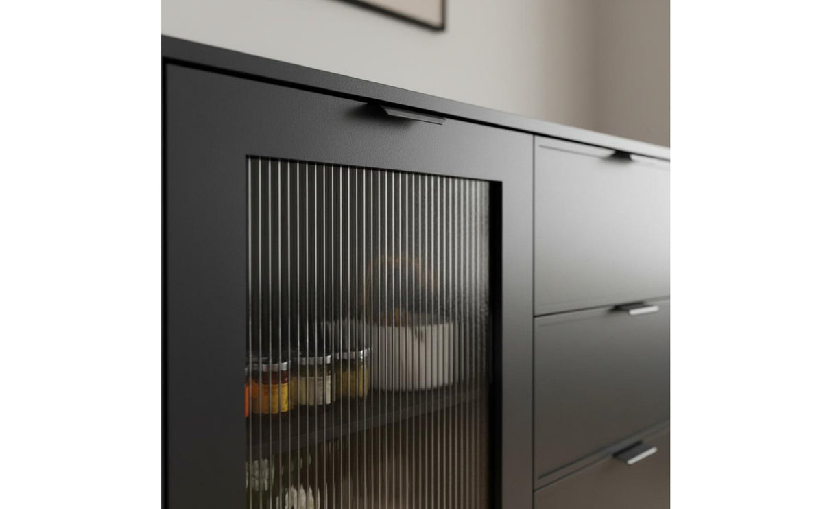Large Capacity Dining Room Credenza Geometric Pattern Textured Door Storage Cabinet Adjustable Shelves Household Furniture for Hallway