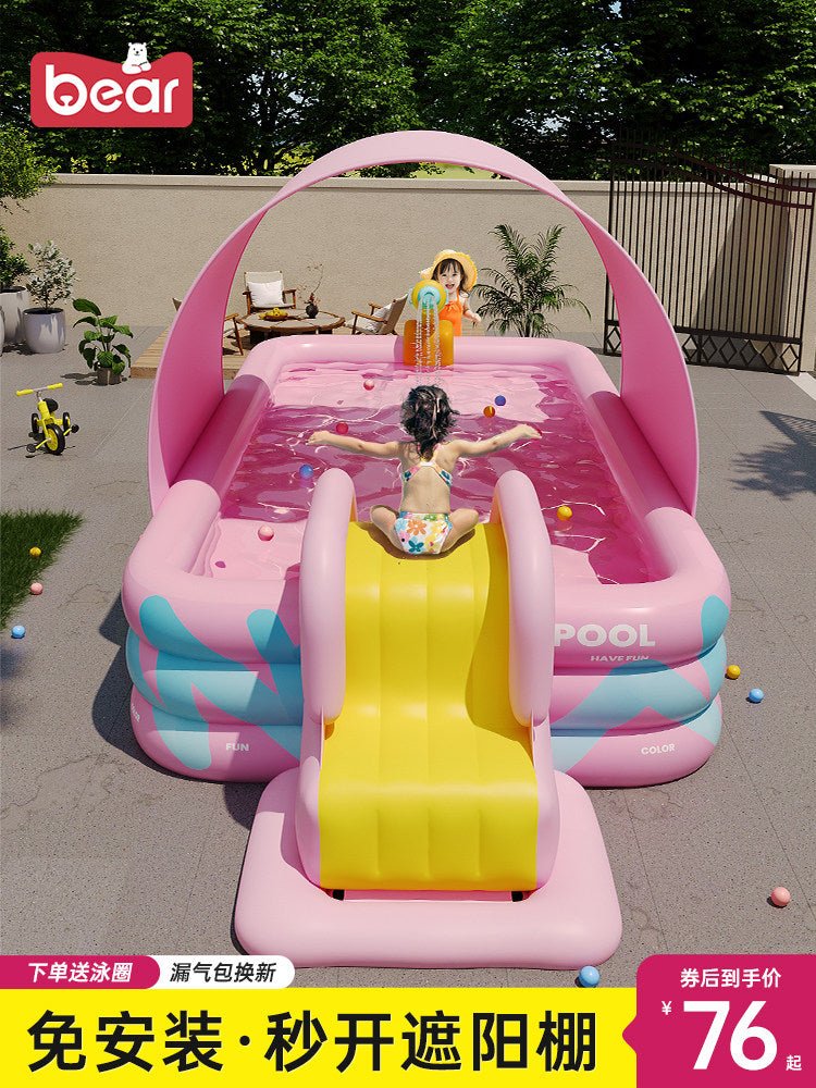 Kids Inflatable Shade Slide Swimming Pool, Indoor/Outdoor, Foldable, Large