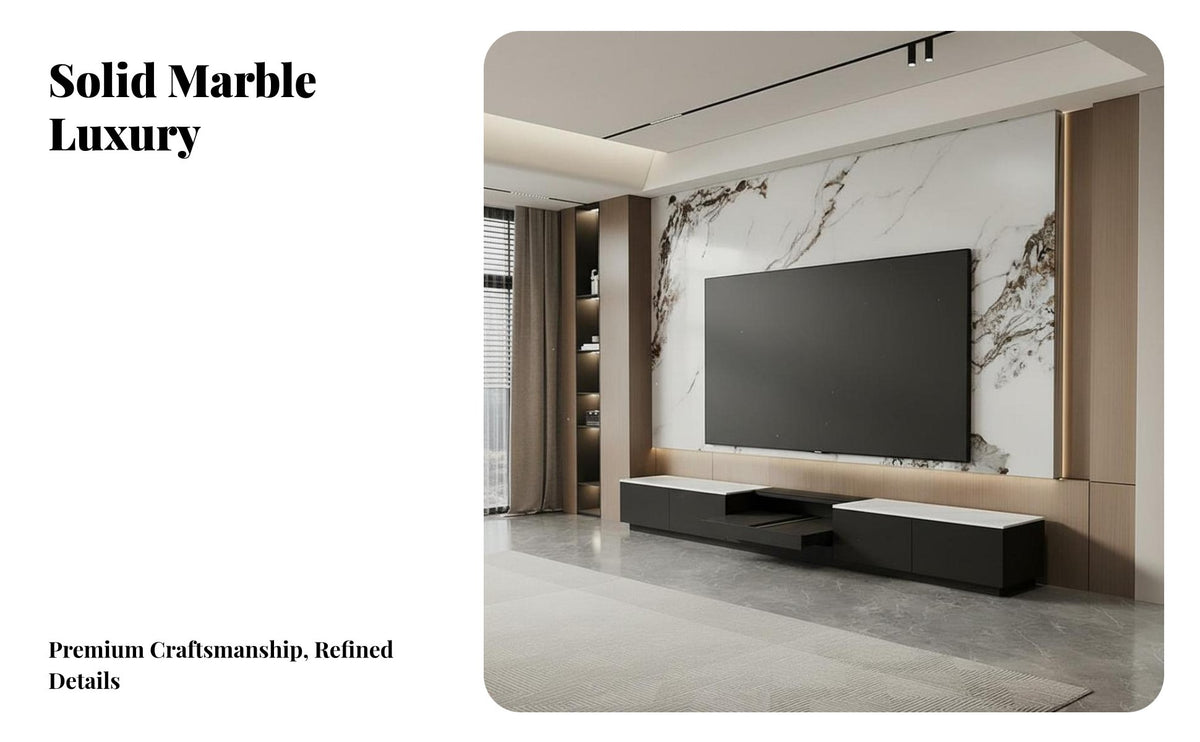 TV Cabinet Sintered Stone Top Electric Lift TV Cabinet Minimalist Design Automated Display Console for Home Theater