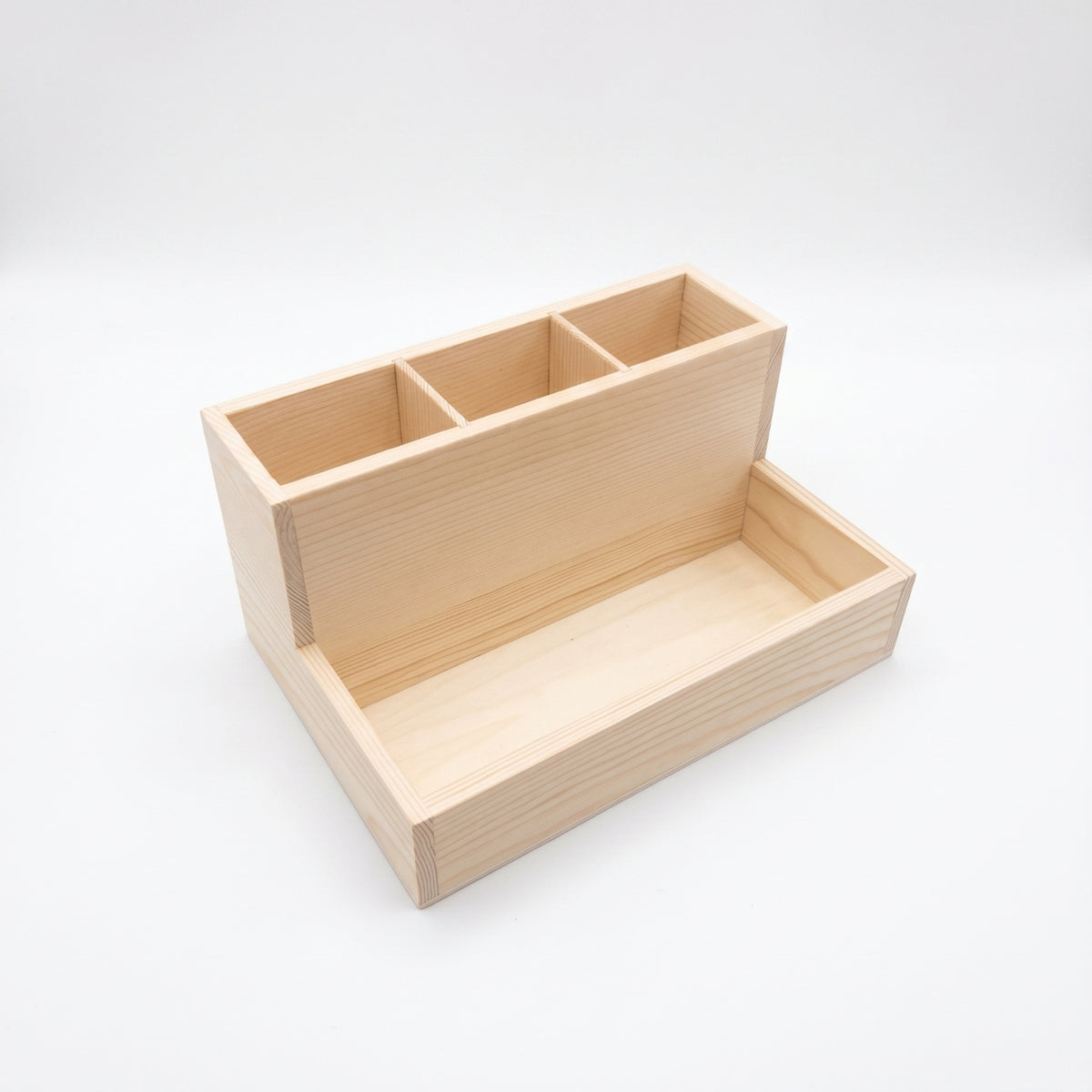 Slanted Design Wood Desktop Organizer Divided Compartments Tiered Tray Organizer Open Desktop Storage Rectangular