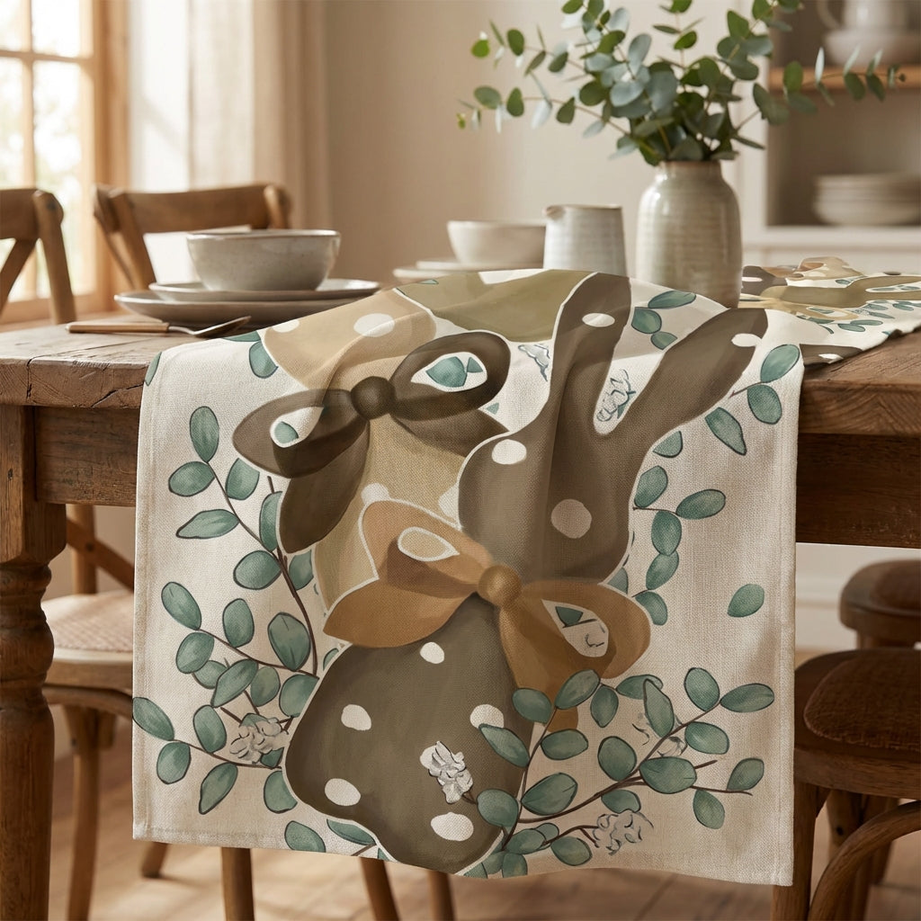 Easter Table Runner Festive Design Bunny Hare Table Runner Holiday Dining Decoration for Party Hosts, Homeowners, Home Decor, Farmhouse, Kitchen