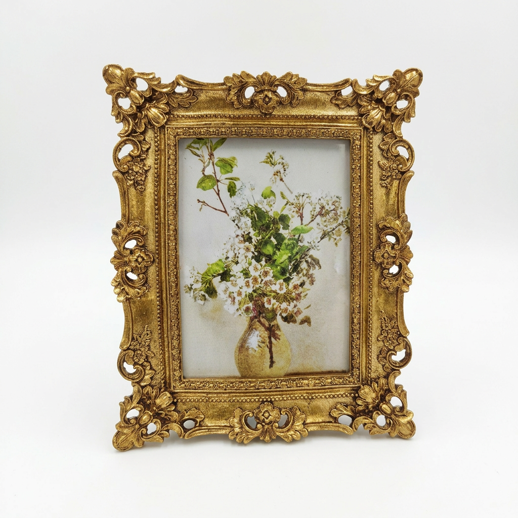 Ornate Gold Resin Photo Frame, European Picture Frame, Embossed Floral Design, Romantic Bedroom Decor, Tabletop Display, Hand