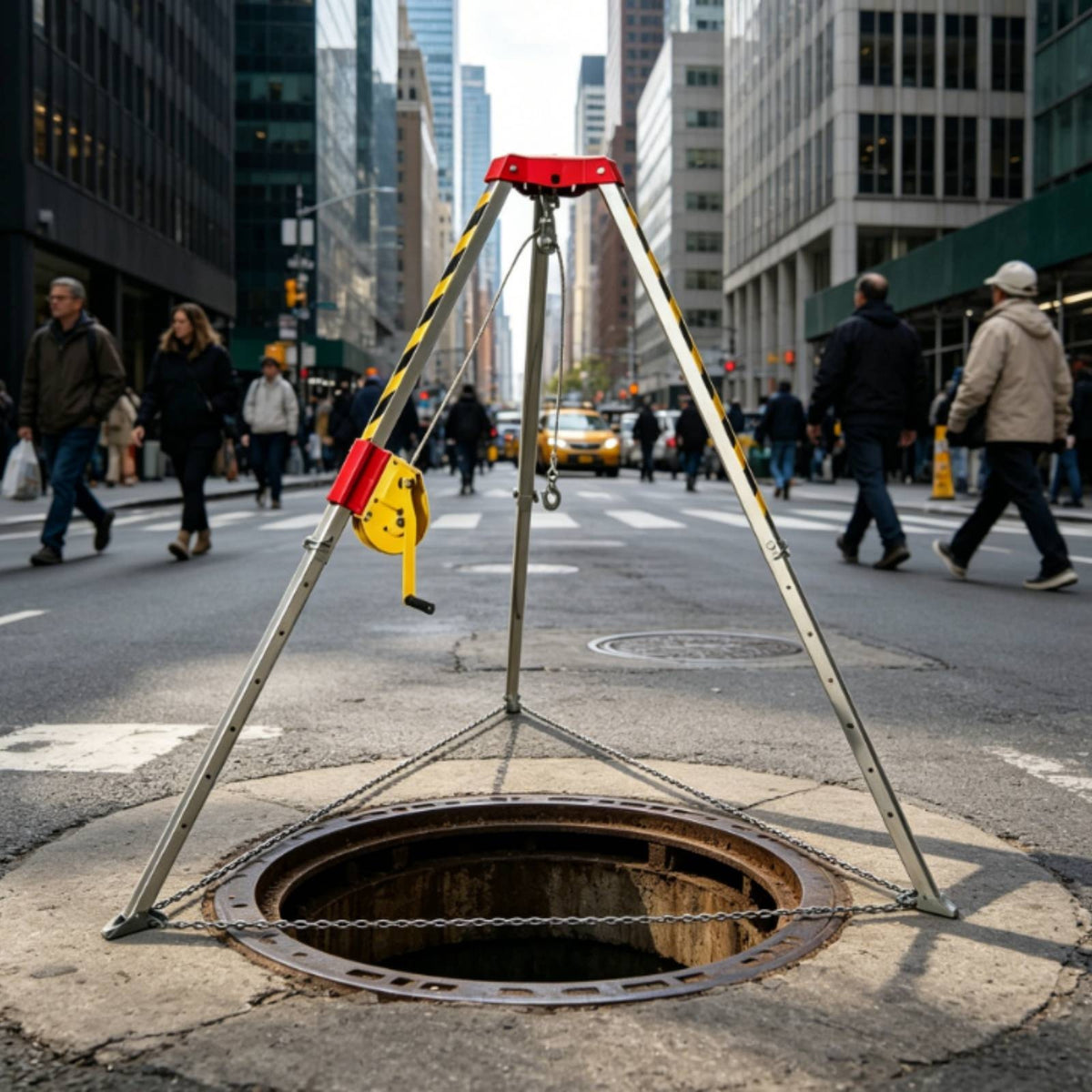 Retrieval Tripod with Winch Portable Aluminum Retrieval Tripod Foldable Lifting Hoist for Utility Workers, Confined Space