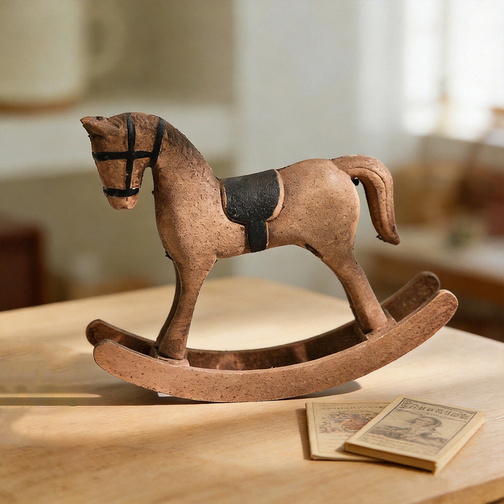 Hand-Carved Wooden Rocking Horse Figurine Vintage Style