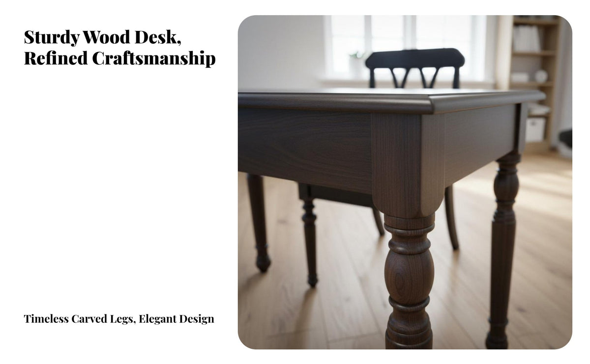 Continental design Writing Desk with Drawers Walnut Finish Two-Drawer Writing Desk sturdy Wood Build Study Table space-saving Design for Students, Remote Workers, Homeowners