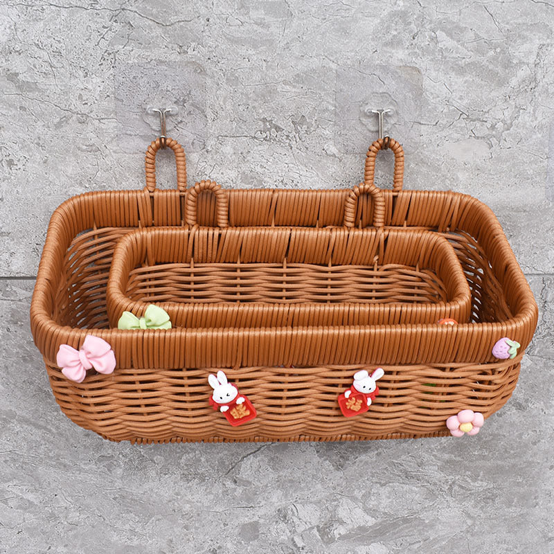 Rattan-Style Wall-Mounted Hanging Basket for Kitchen Storage