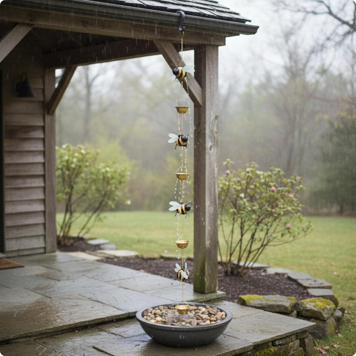 Bee Rain Chain Whimsical Decorative Bee Gutter Chain Cute for Garden, Patio
