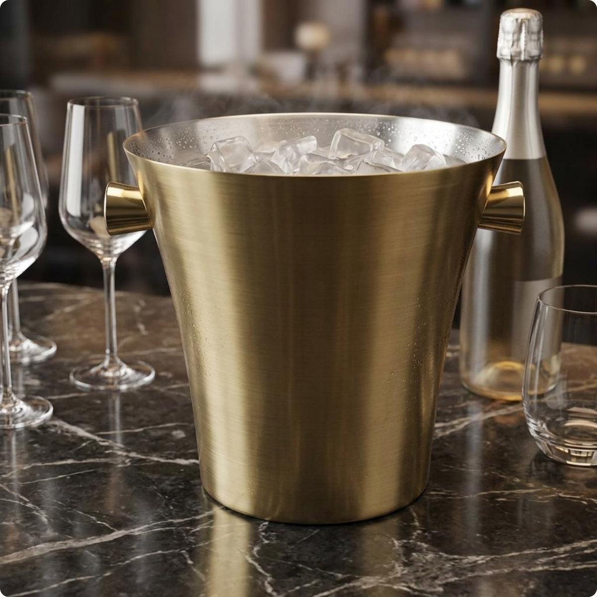 Stainless Steel Ice Bucket Brushed Silver Stainless-Steel-Chiller Bucket Portable Household Container