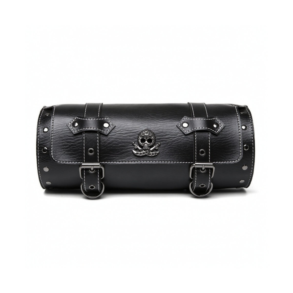 Biker-Style Motorcycle Hanging Bag Riveted Motorcycle Bag with Skull Emblem Structured Saddlebag Long-Lasting for Bikers