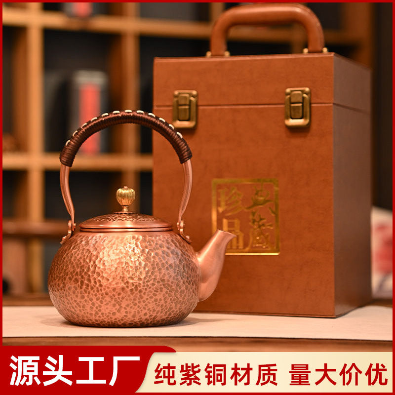Copper Kettle for Boiling Water, Handmade Pure Purple Copper Teapot for Tea Ceremony, Gift Box Set