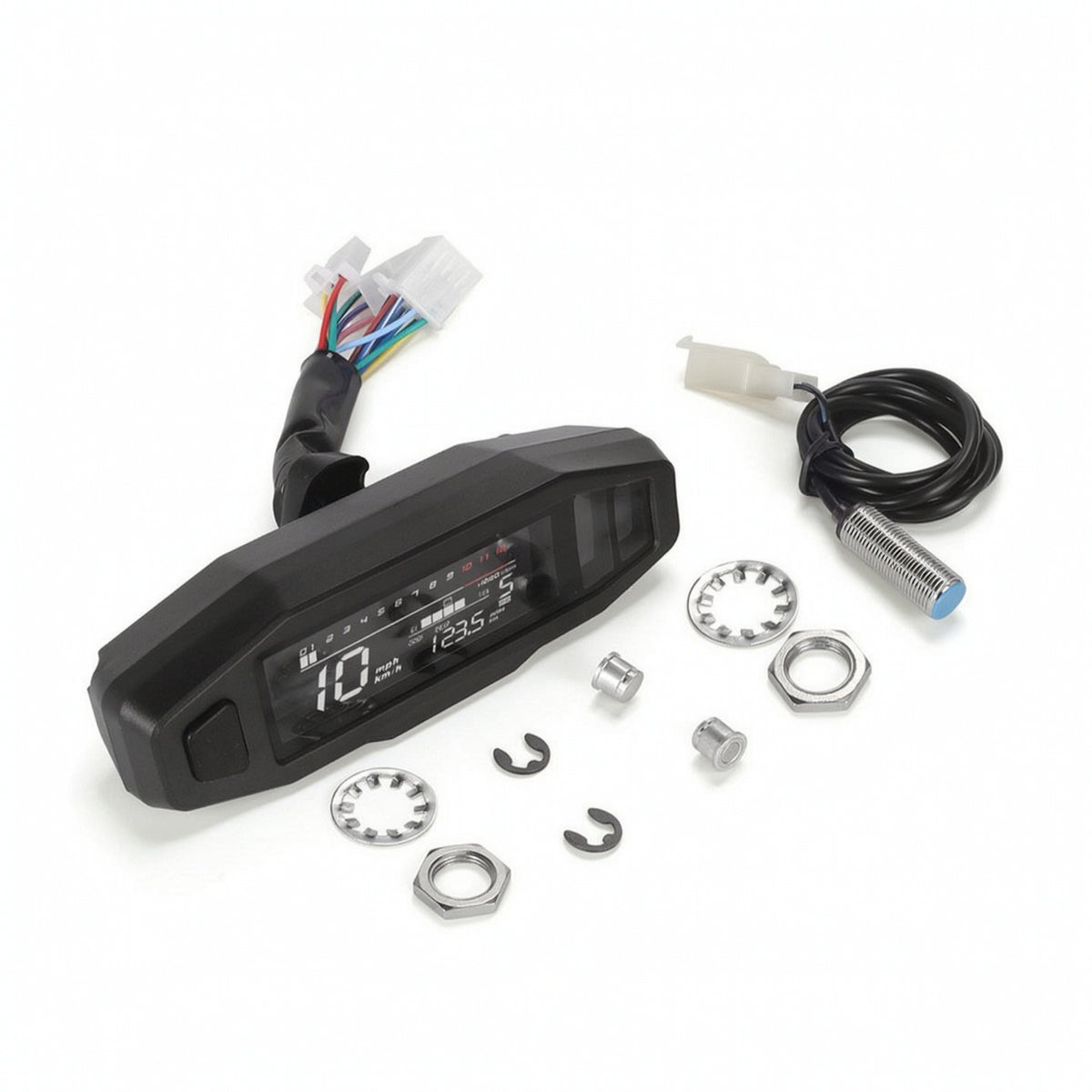 Universal Motorcycle Instrument Cluster with Sensor 12V Motorcycle Speedometer with Speed Sensor Multifunctional Digital Dashboard Allcomplete Unit for Garage Install