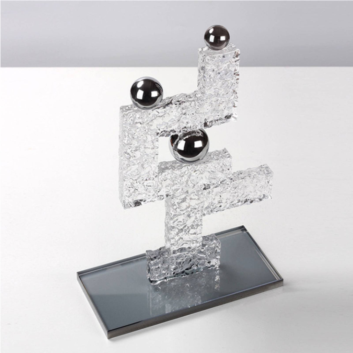 Geometric Sculpture with Mirrored Base Sleek Geometric Abstract Sculpture Elegant Tabletop Ornament for Reception Area