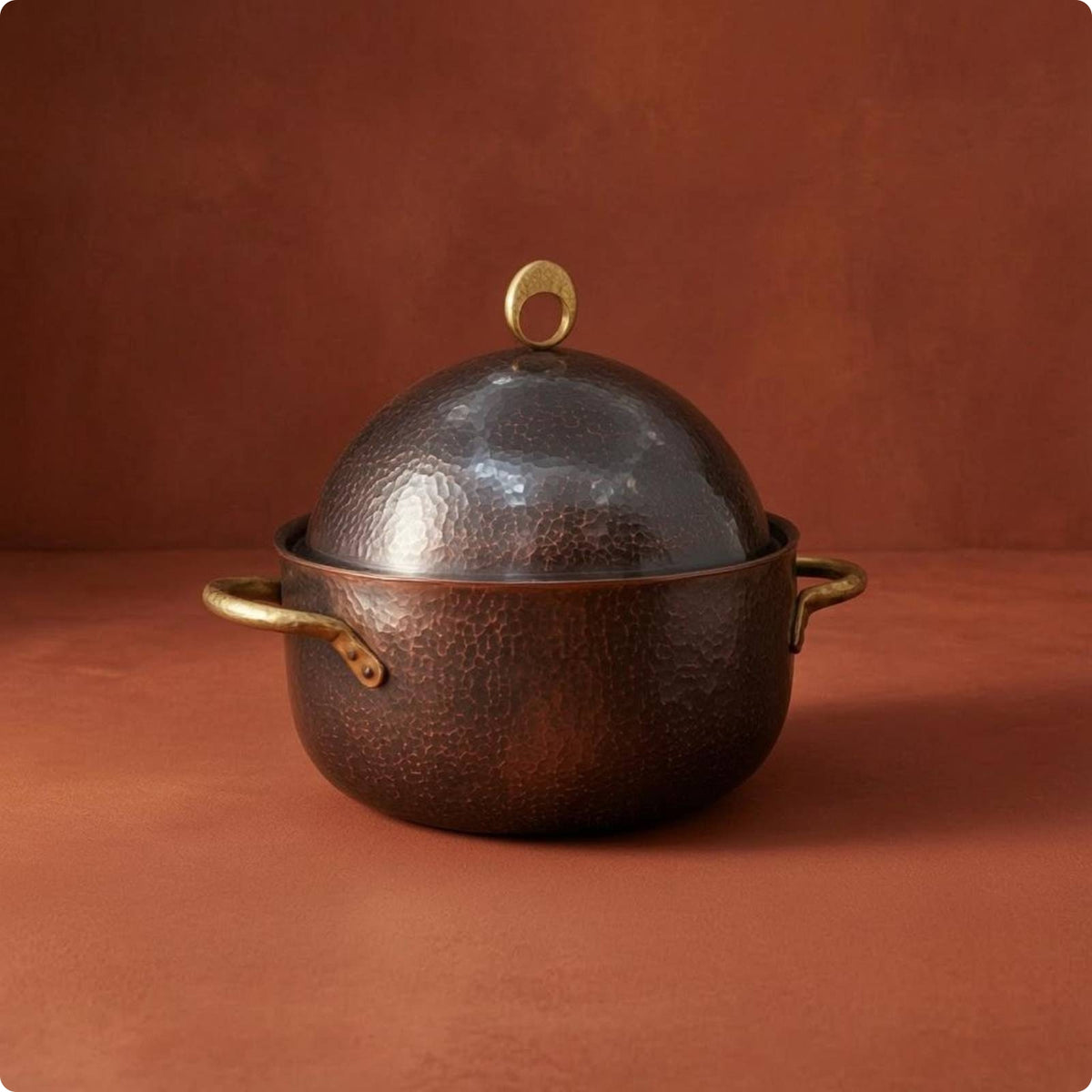 Hammered Copper Soup Pot Deep Body Japanese-Design Pot Loop Handle
