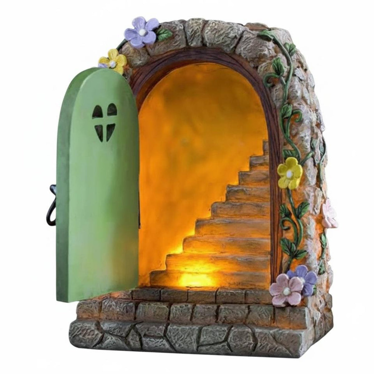 Solar Fairy Door Pastoral Theme Miniature Garden Door Statue Whimsical Enchanted
