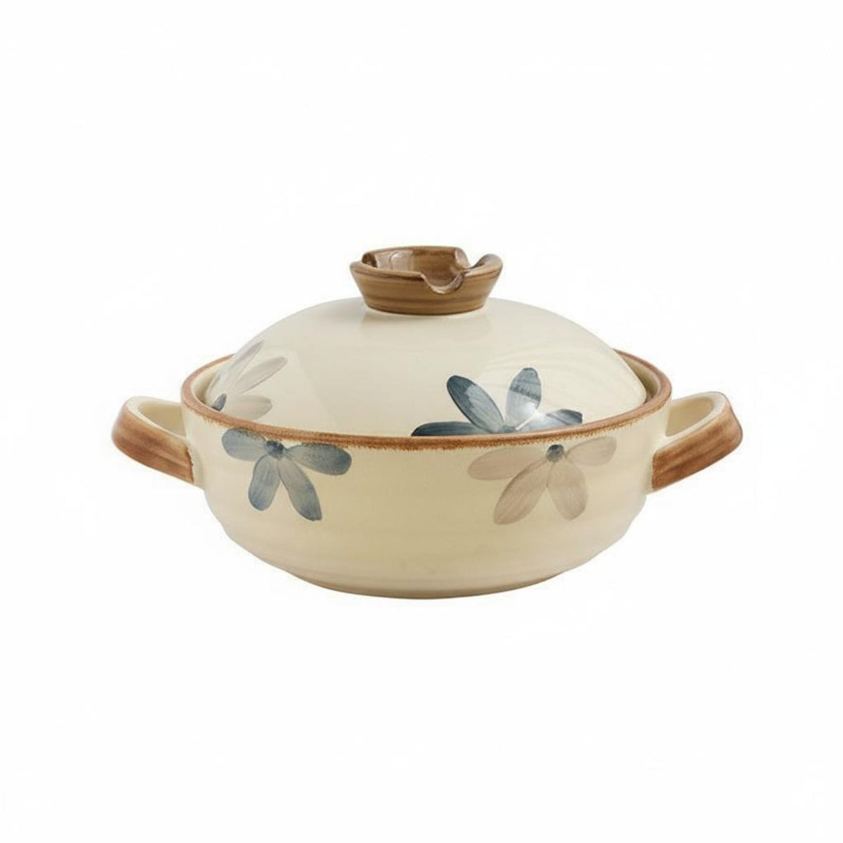 Japanese Design Clay Pot Heat Retention Floral Pattern Casserole Resistant to Thermal Shock