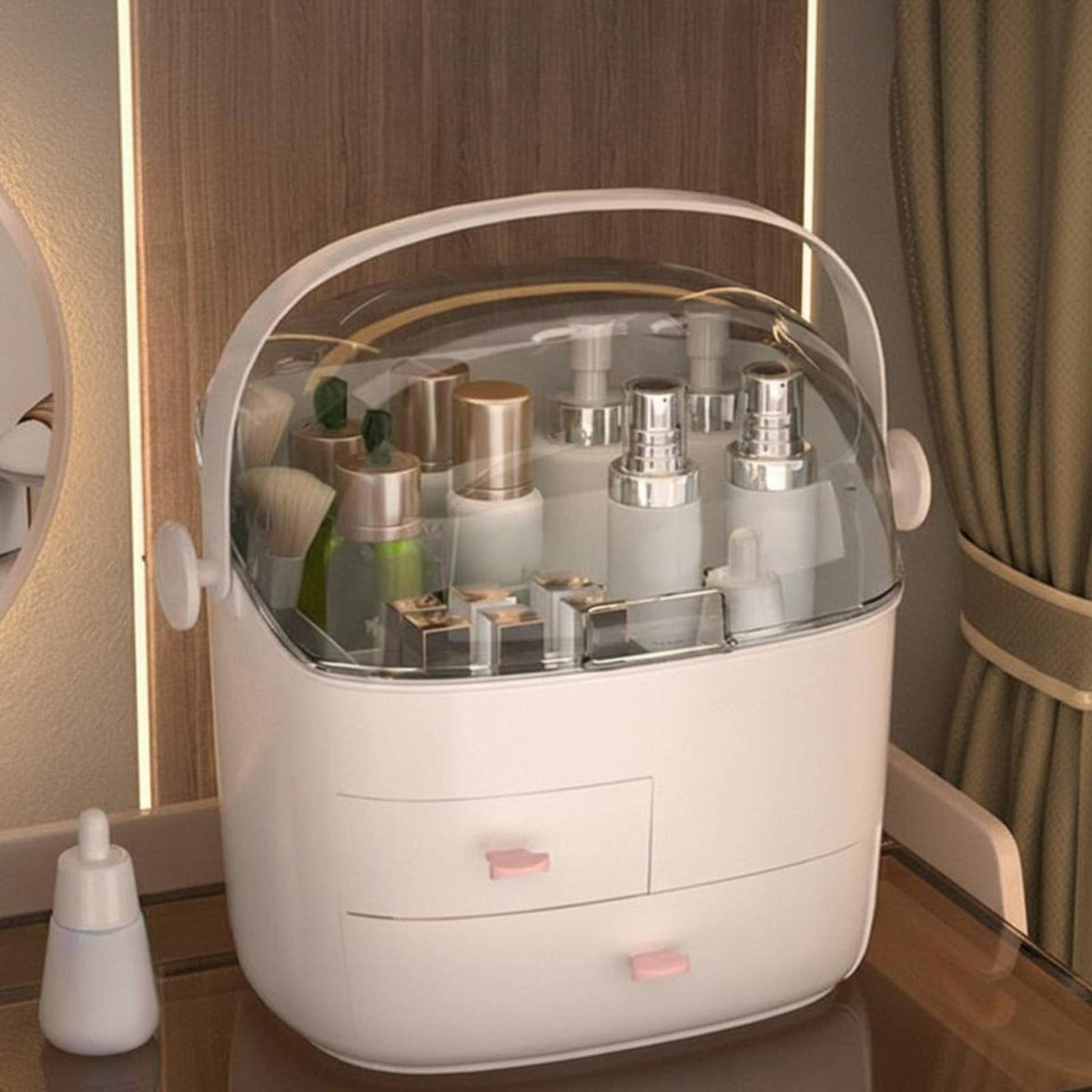 Vanity organizer with Drawers particle-resistantproof Cosmetic Display Case Clear View Lid