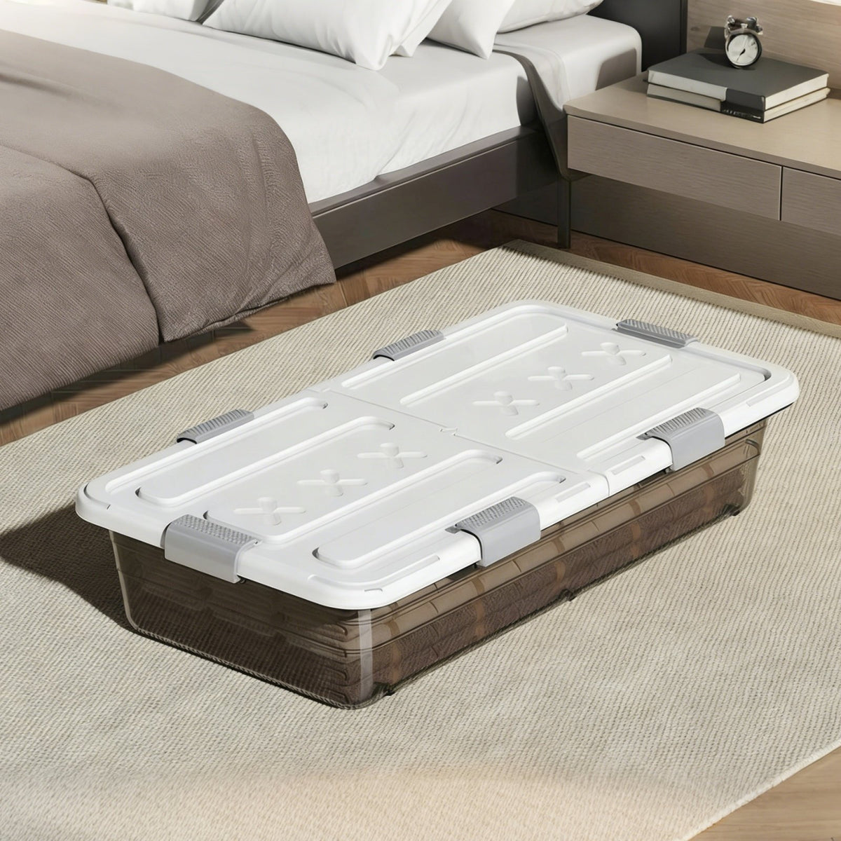 Wheeled Flat Storage container Clear View Wheeled Underbed Container Space Saving