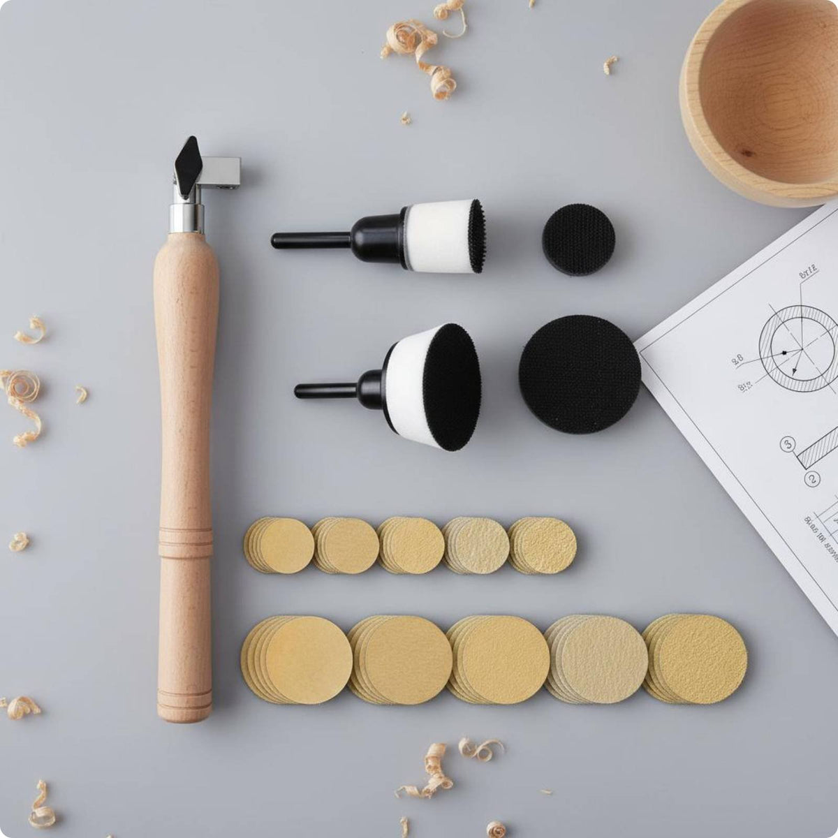 55 Pieces Bowl Sander Set Ergonomic Handle Wood Lathe Sanding Kit Buffing Pads Included Lathe Sanding Kit for Woodworkers