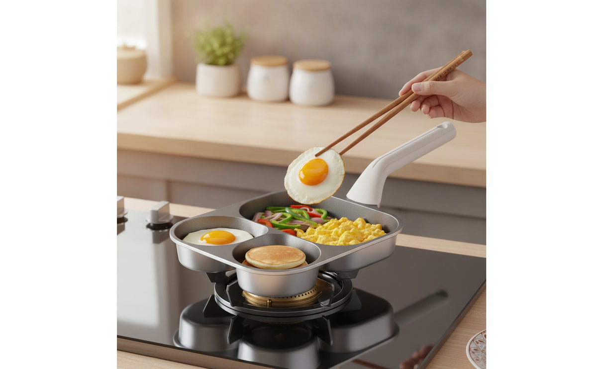 Egg Pan with Three Sections Nonstick Divided Frying Pan Titanium Skillet for Individuals, Couples, Rv, Camping