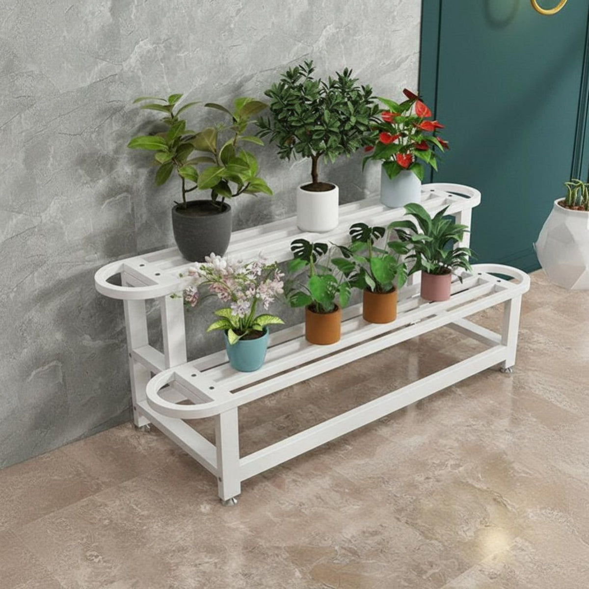 Multi-Level Rolling Planter Shelf with casters Flower Pot Holder Stable framework