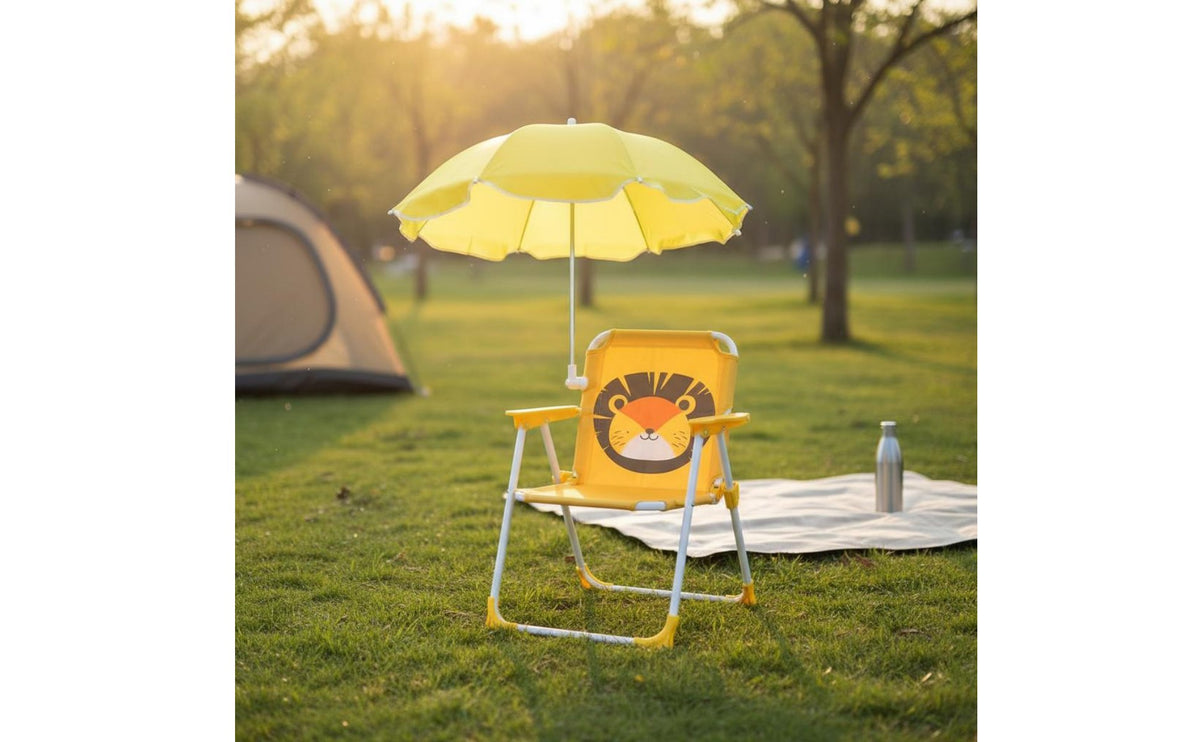Foldable Children's Portable Chair with Sun Shade Lightweight Kids Beach Chair with Umbrella No Assembly Required Sturdy Metal Frame for Toddlers, Patio