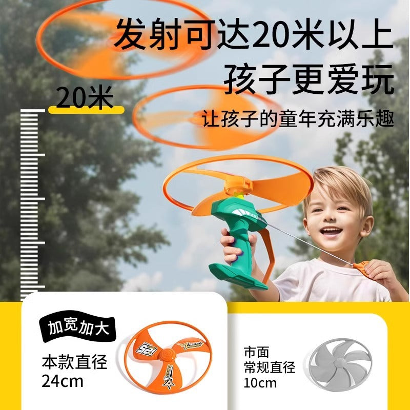 Children's Bamboo Dragonfly Flying Disc Launcher Toy, Outdoor Flying Toy for Kids