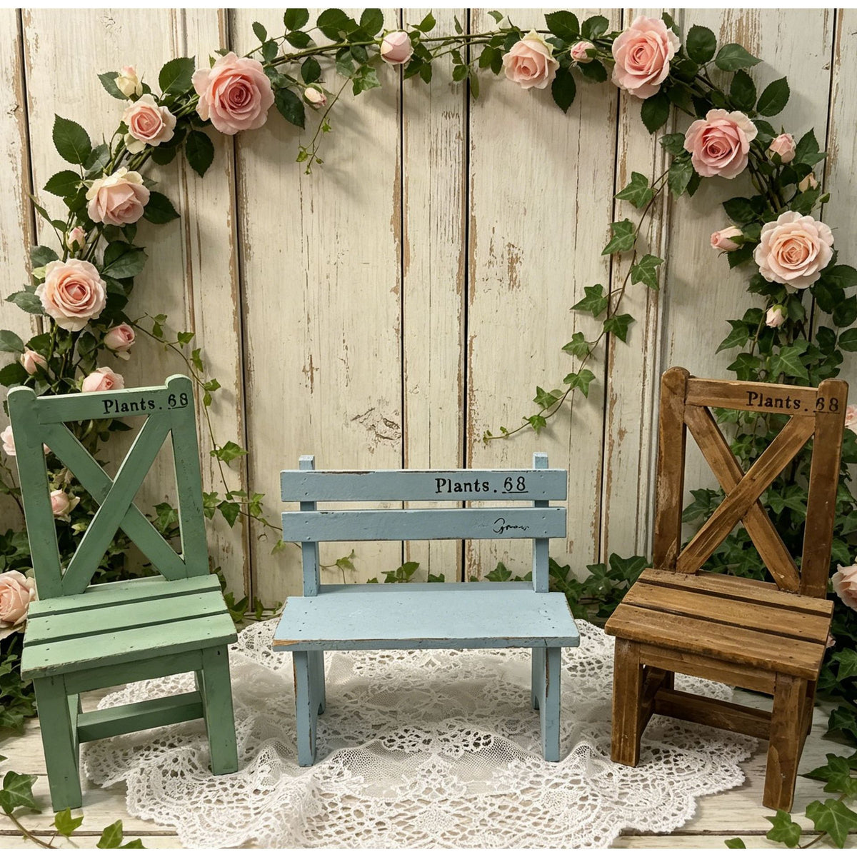 Solid Wood Backrest Chair Flower Stand Photography Prop Small Stool