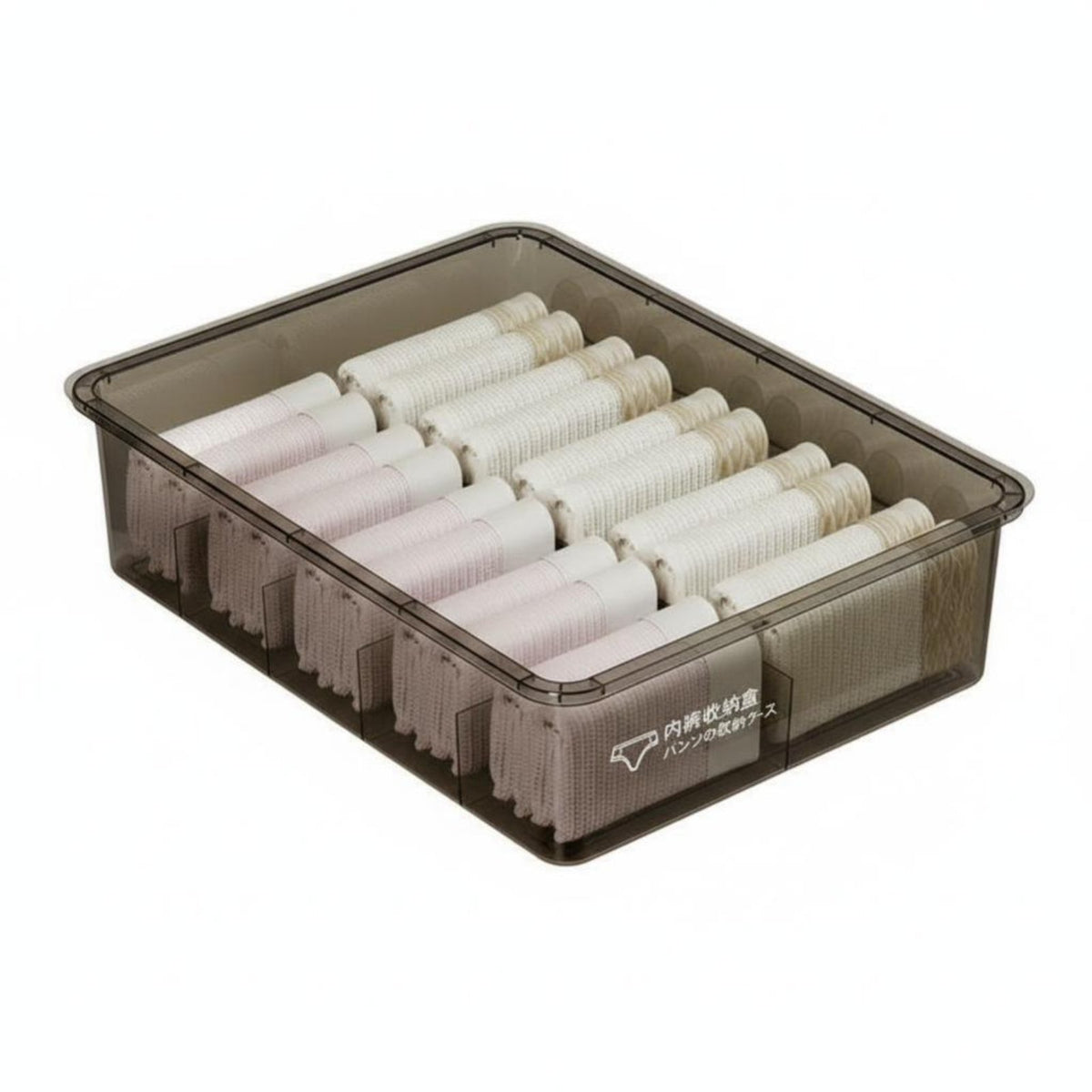 Divided Underwear Box transparent Lidded Compartment container Transparent View
