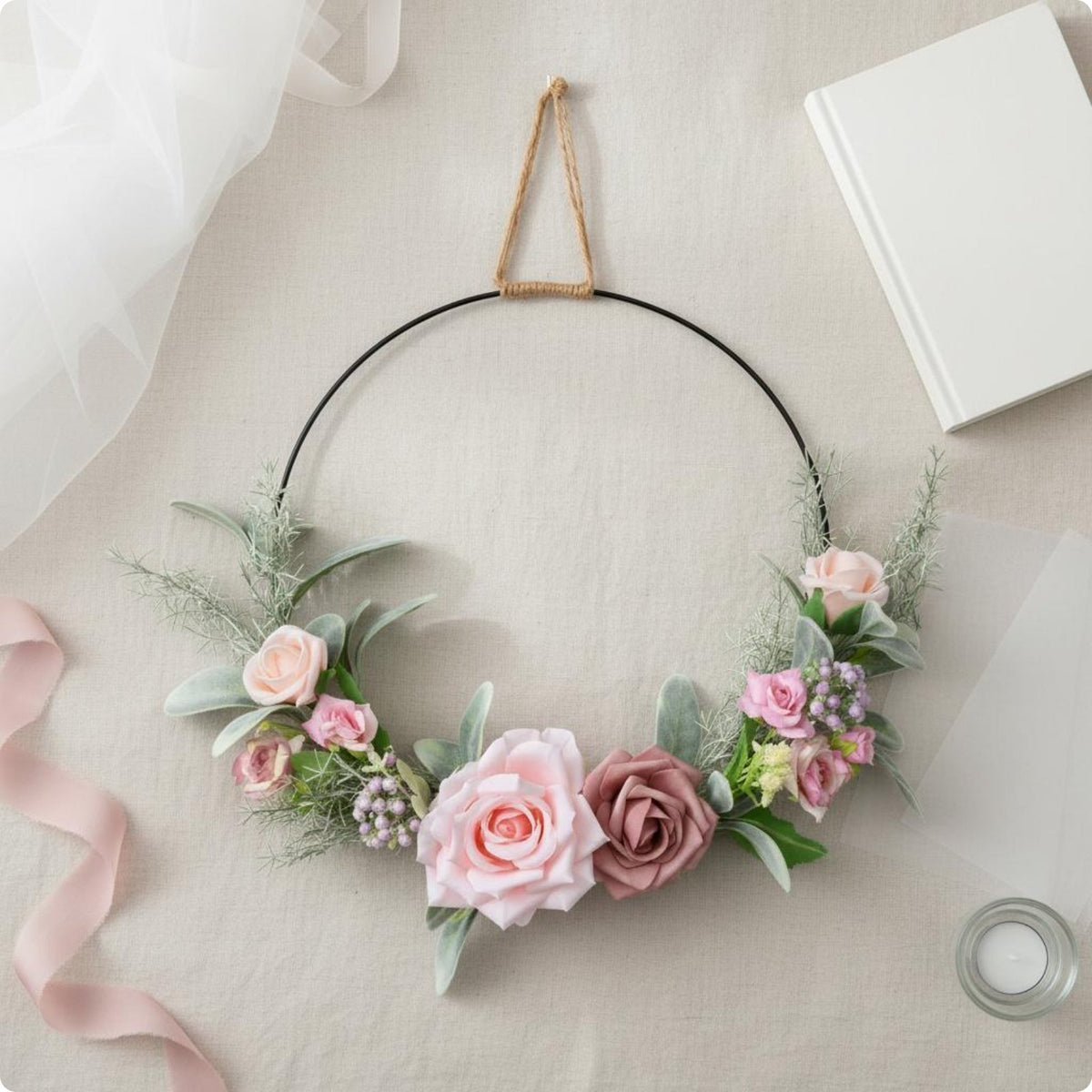 Floral Wreath Ready to Hang Artificial Flower Wreath Indoor Outdoor Use