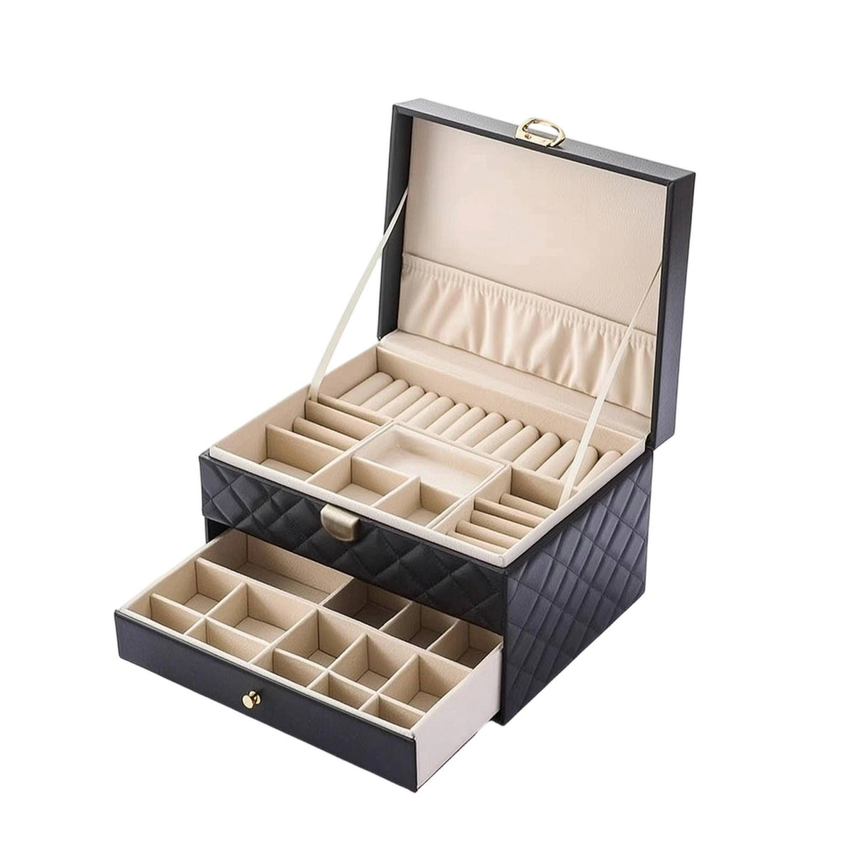 Hard-Sided Jewelry Box with Mirror Multi-Compartment Jewelry Box with Drawers Wear-Resistant Easy to Clean for Vanity, Travel