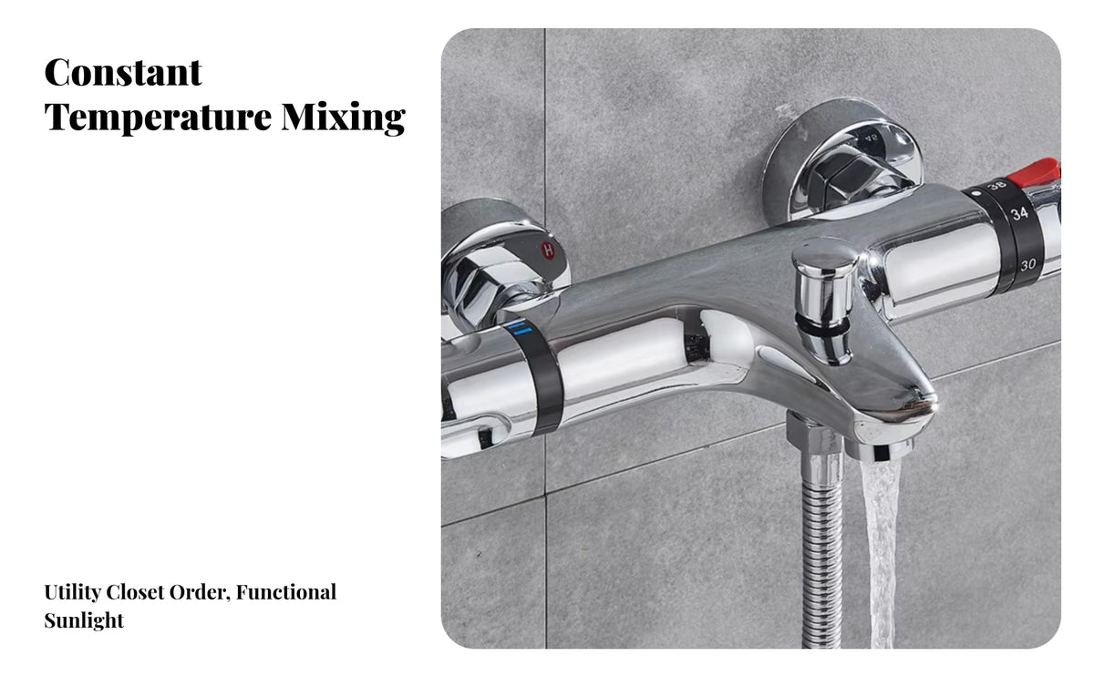 Thermostatic Shower Faucet | built-in Stop, Chrome-Finished Metal Body, Thermostatic faucet Connections, for bath