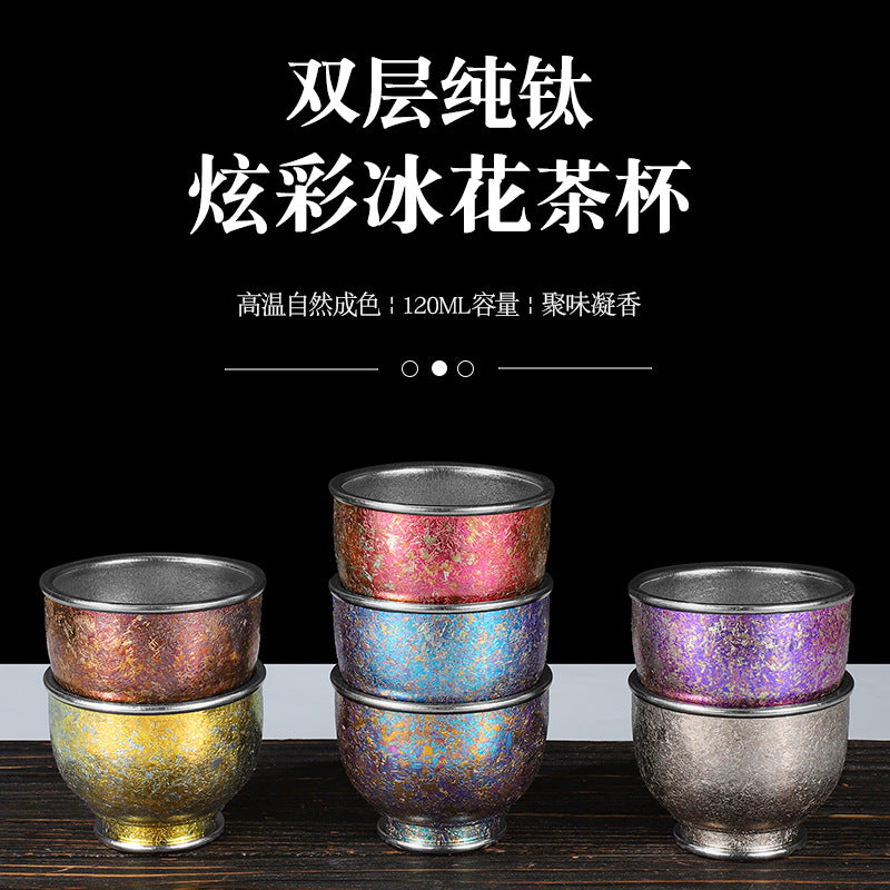Pure Titanium Tea Cup and Wine Cup Set with Double-Wall Kung Fu Tea Set