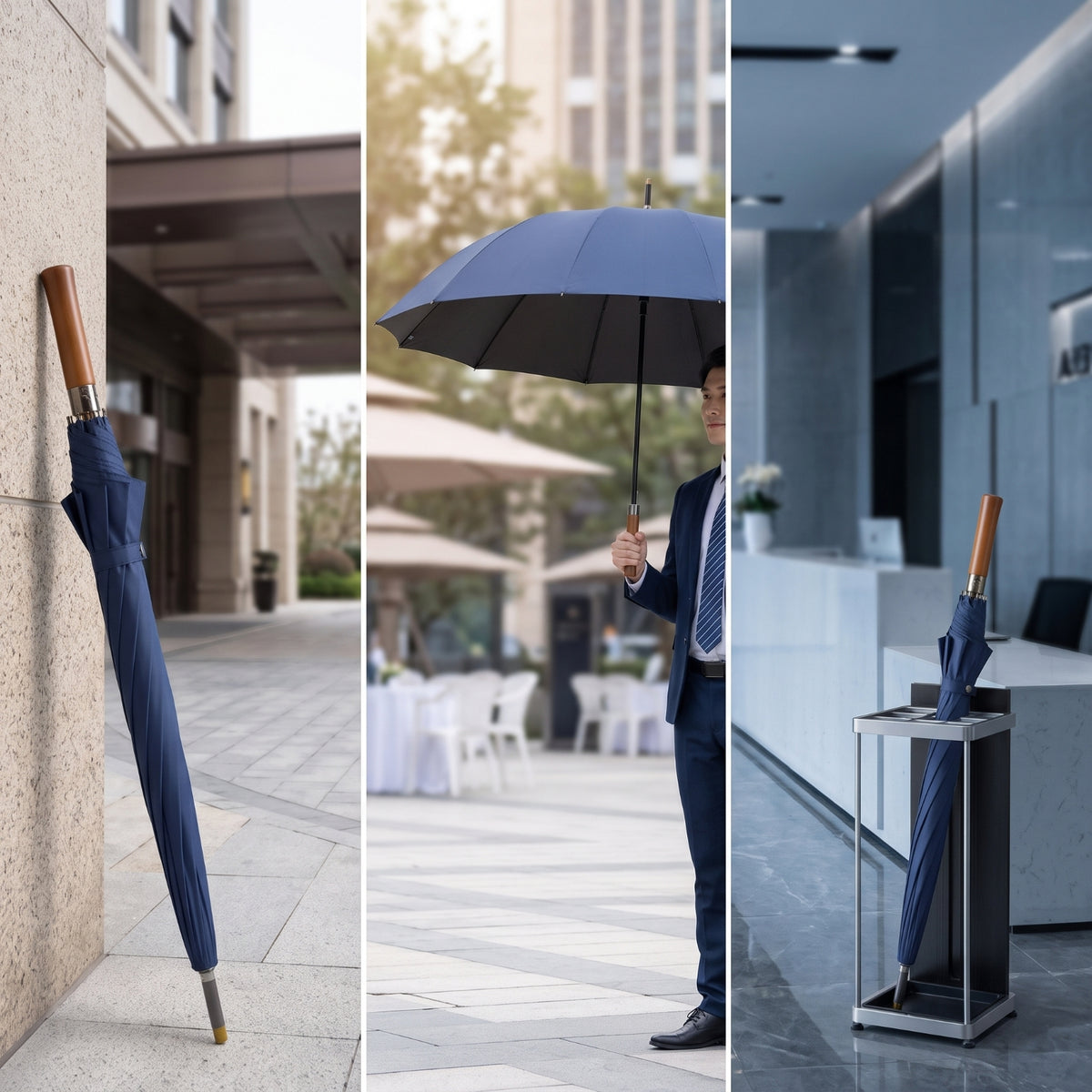 Large Umbrella with Wood Handle Water-Repellent 10 Rib Umbrella Heavy Duty Reinforced for Golf