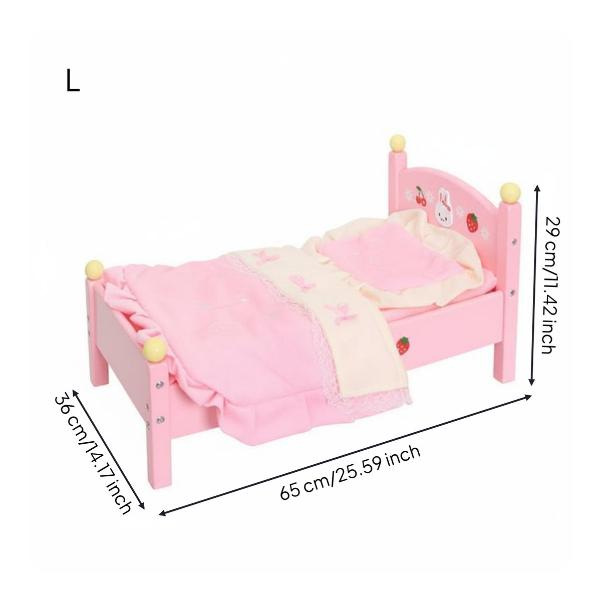 Wooden Doll Bed Decorative Pretend Play Bed Small Furniture Sturdy Eco-Friendly for Children