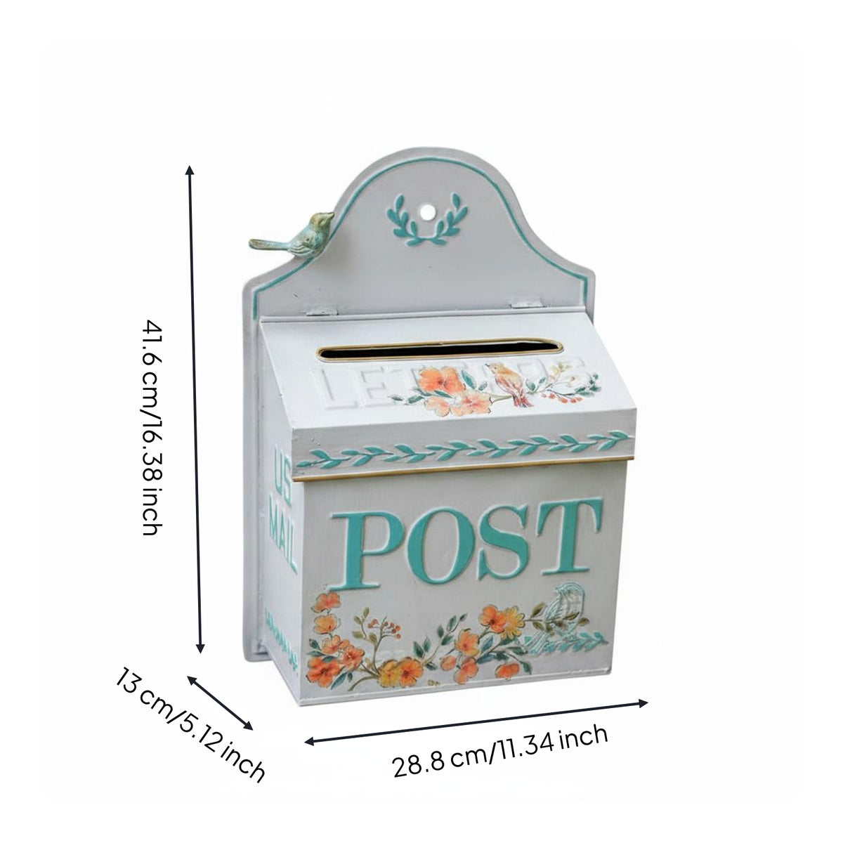 Iron Wall Mailbox Easy to Install Embossed Mailbox Rust Resistant Decorative Post Box for Entrance, Garden