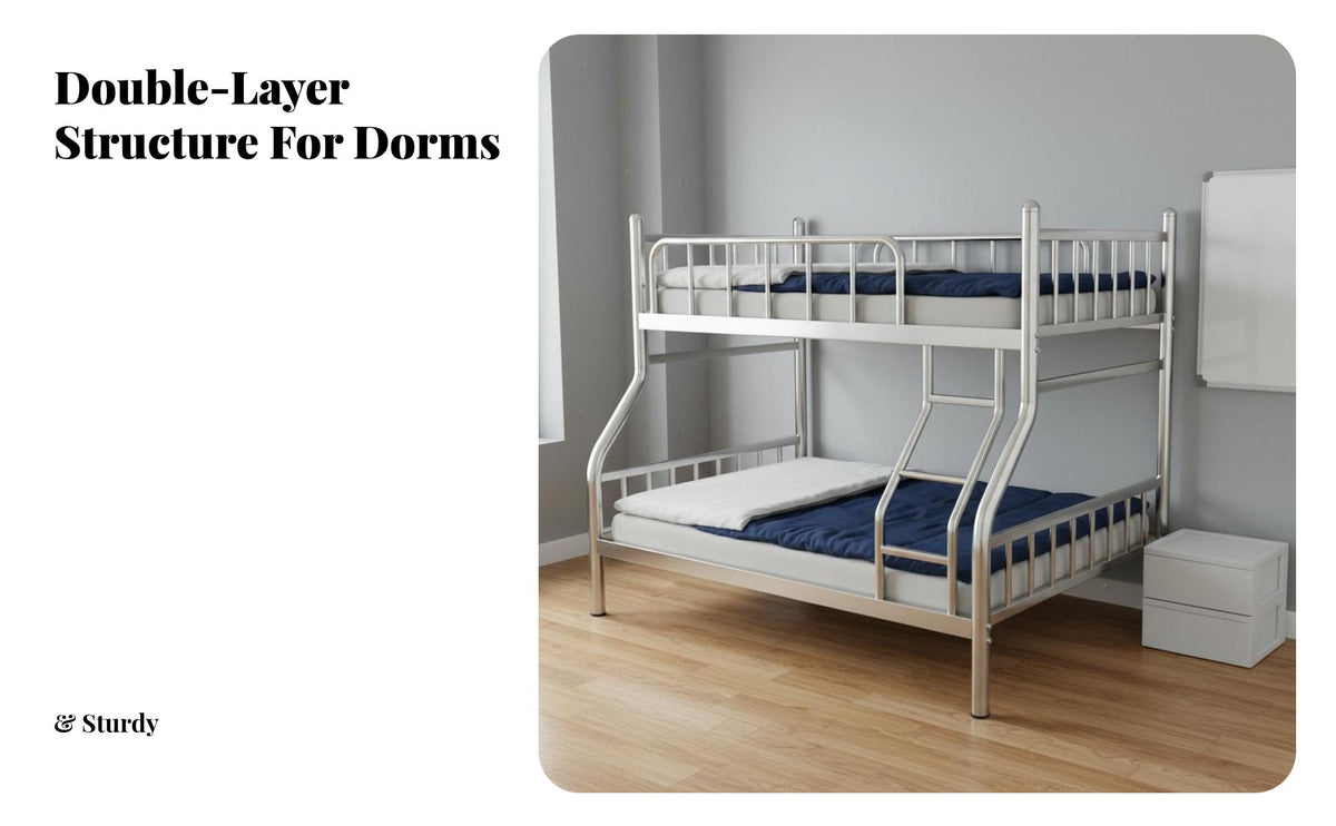 Stainless Steel Bunk Bed Space-Saving Engineered Metal Bunk Bed Frame Sturdy Construction for Students, Teenagers, Dormitory, Dorm Room, Apartment