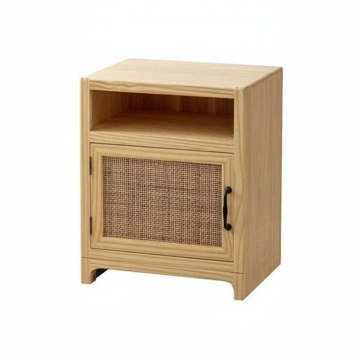 Wooden Cabinet with Woven Door Minimalist Design Bedside Storage Cabinet