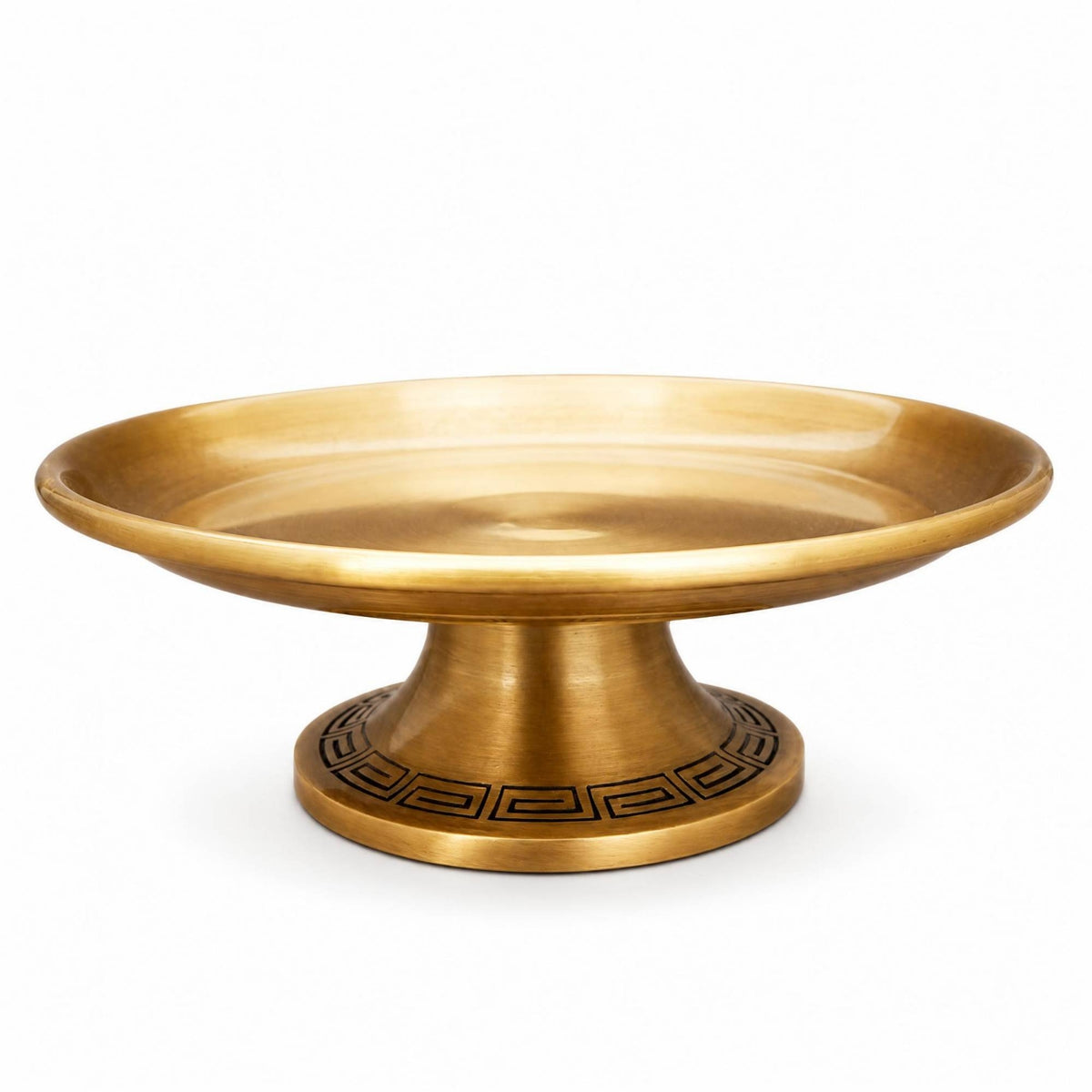 Brass Offering Tray Antique Finish Pedestal Tray Geometric Border for Display