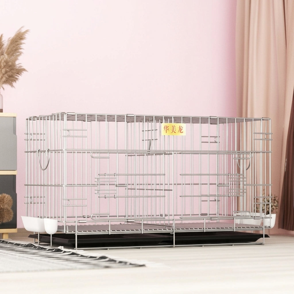 Pigeon Cage and Breeding Cage for Small Bird Pairing, Foldable Double-Layer Galvanized Iron Stackable Portable Home Use Cage with Feeder Trays