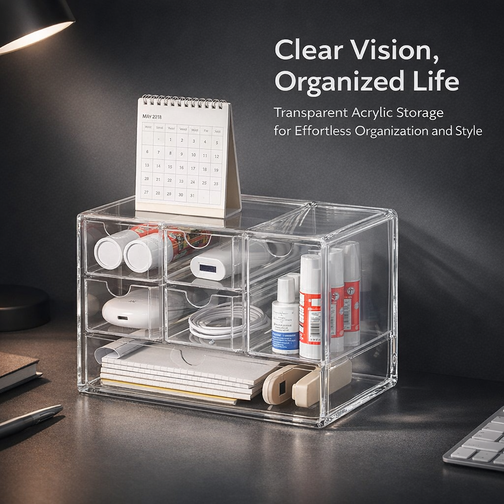 Acrylic Organizer Jewelry Display, Clear Drawer with 6 Compartments, Desktop Storage for Cosmetic Boxes for Women and Collectors