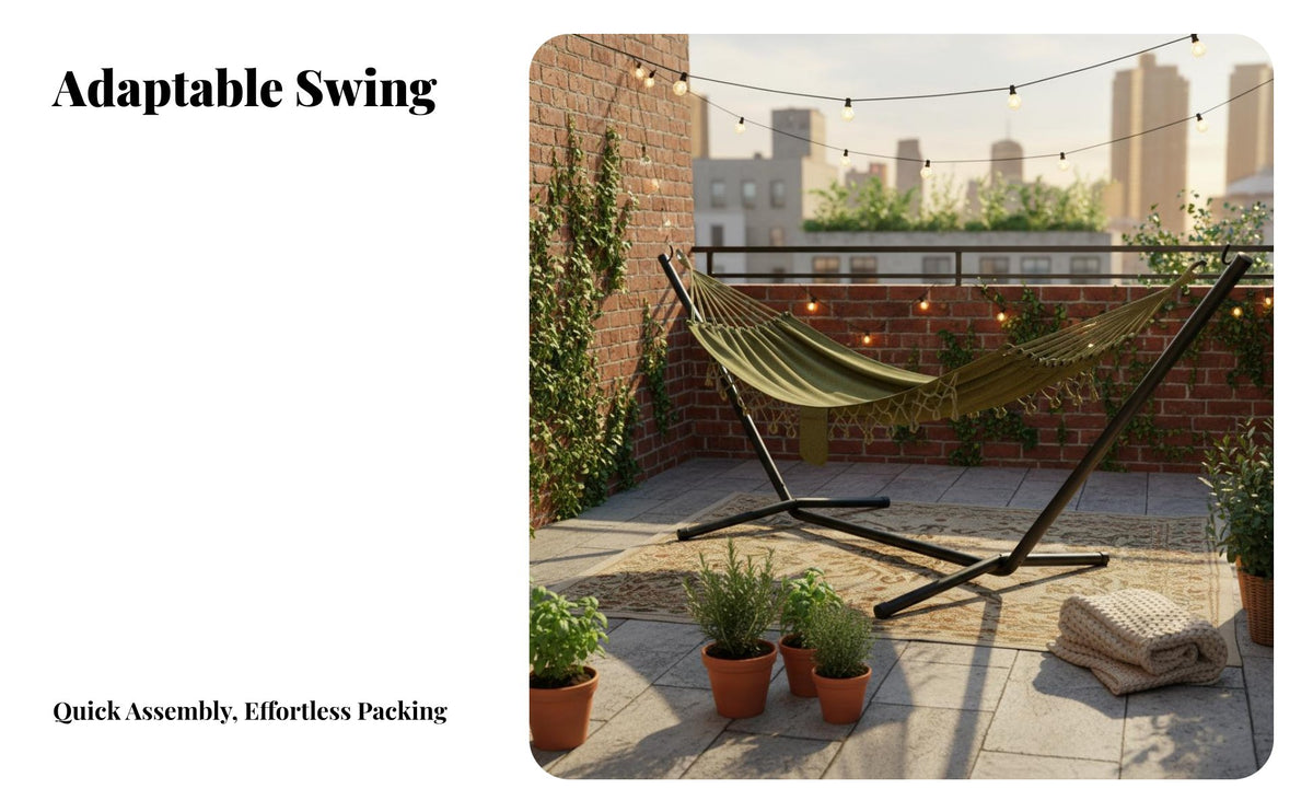 Stable Design Swing Bed with Stand Sturdy Portable Swing Bed Stand Easy Assembly Heavy Duty Chair Frame All-Weather for Adults, Families, Teens, Balcony, Indoor, Garden, Backyard