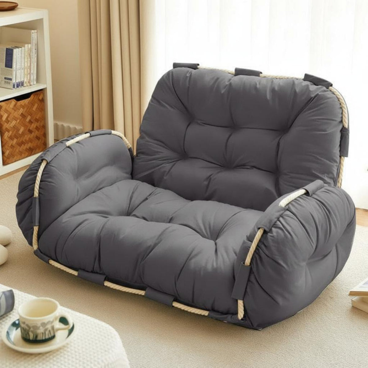 Adjustable Floor Sofa Bed Space-Saving Design Transformable Lounger Chair Luxuriously Cushioned and Comfortable Thickly Padded