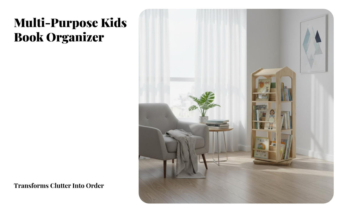 360-Degree Rotation Revolving Bookcase for Children Space-Saving Rotating Dollhouse Bookshelf Multi-Tier Child s' Furniture Sturdy Construction for Toddlers, Parents, Kindergarten, Playroom, Classroom, Nursery