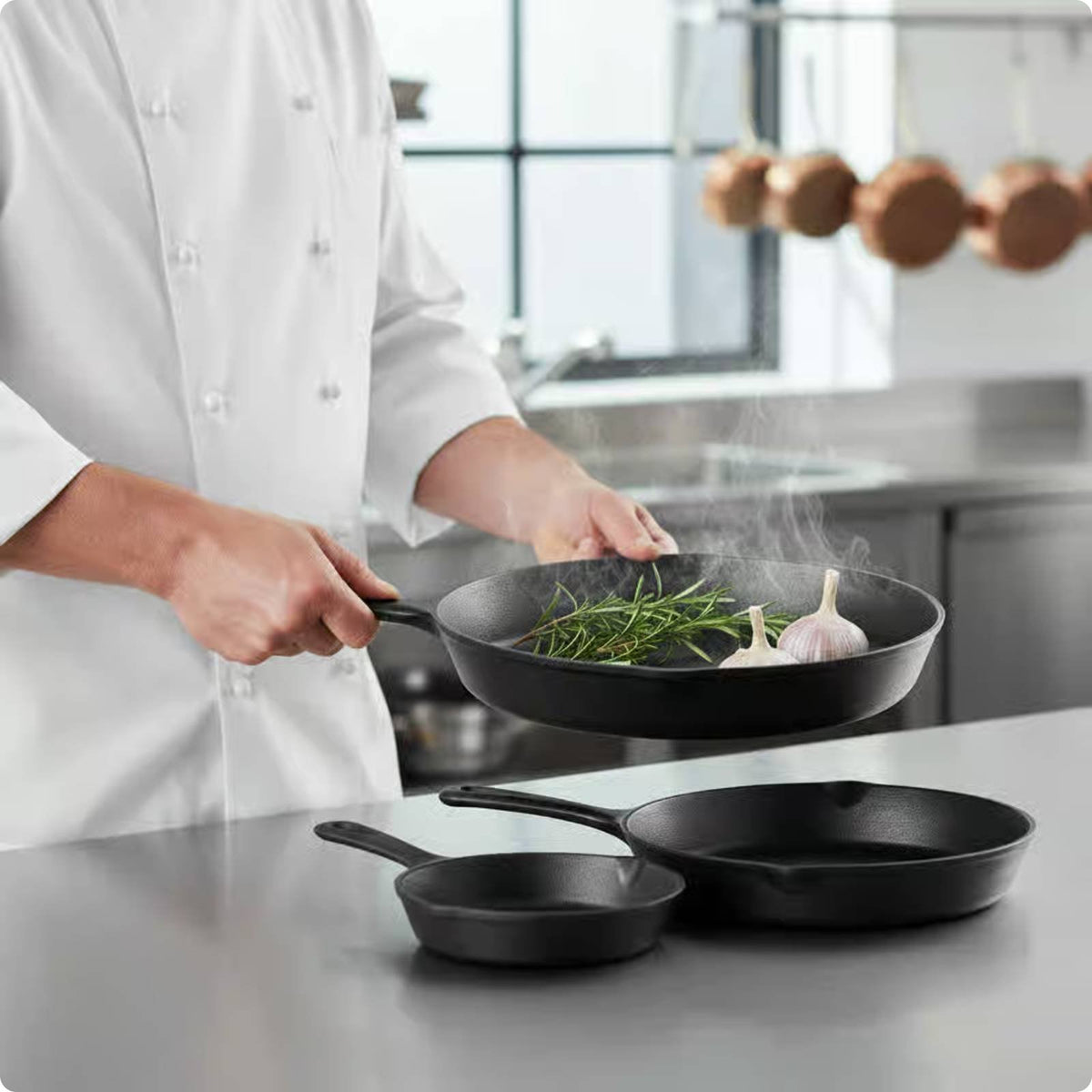 3 Pieces Enameled Cast Iron Skillet Set Heat Retention