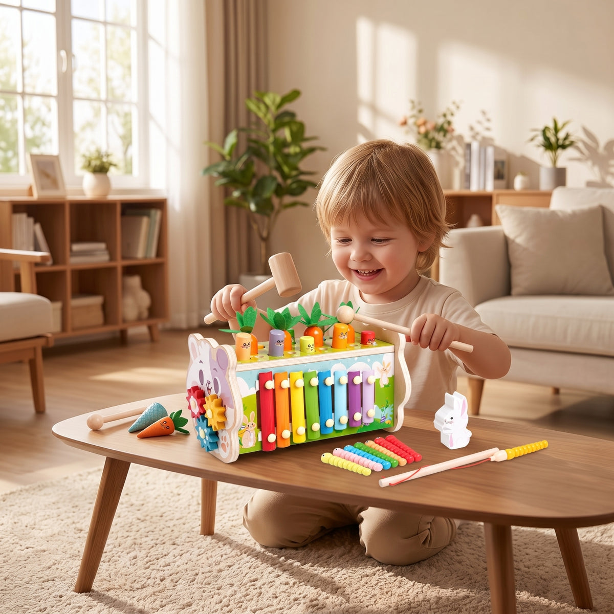 Multifunctional Wooden Hammer Toy Toddler Hammering Toy Child-Led Pounding Bench Educational for Toddlers, Preschoolers, Kids, Playroom, Daycare