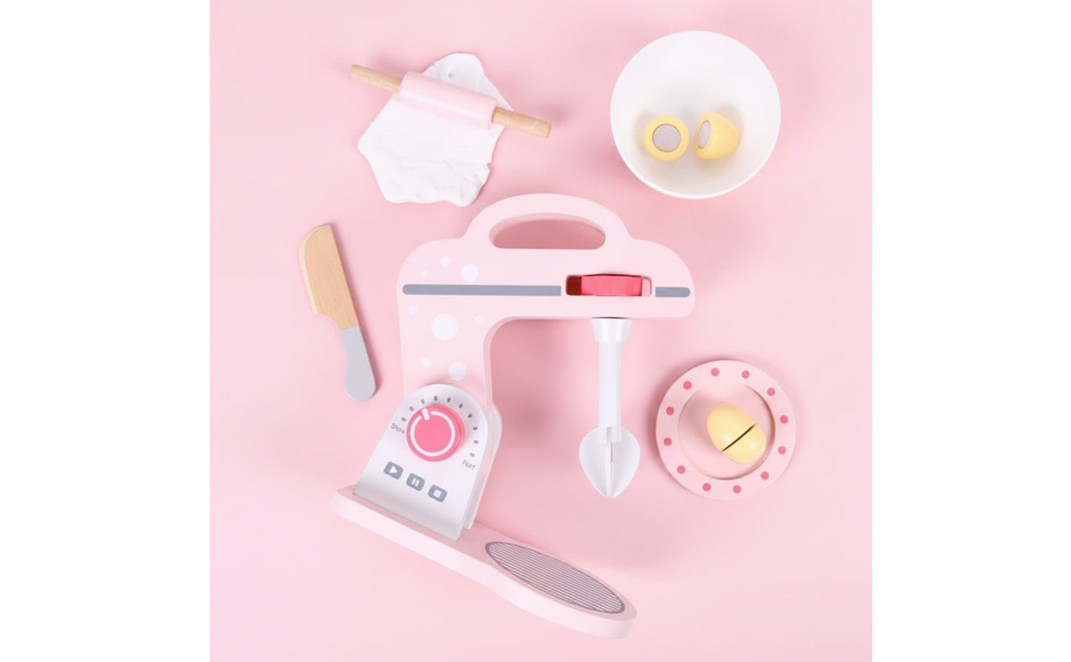 Wooden Toy Mixer Tabletop Wooden Play Mixer with Bowl Realistic Playset for Young Children