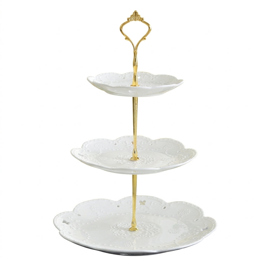 Tiered Ceramic Fruit Stand, Silver Crown
