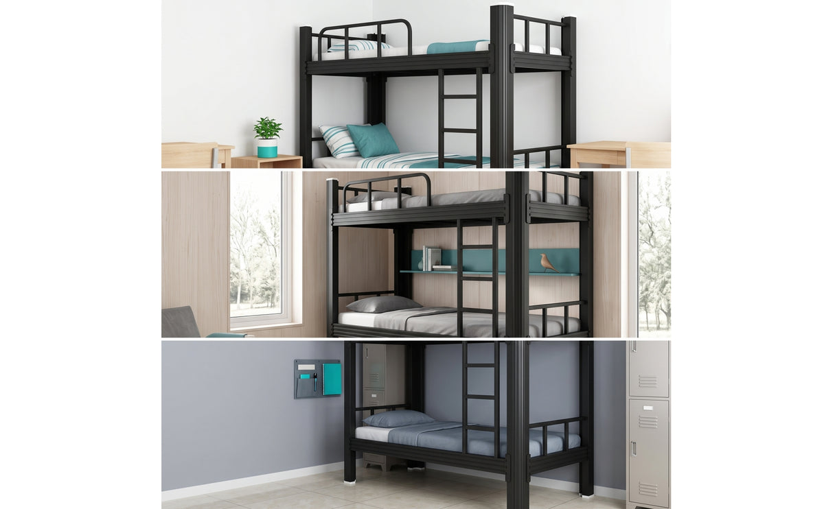 Metal Bunk Bed Frame Heavy Duty Bunk Bed with Guardrail Space-Saving Furniture for Teens, Students, Shared Bedroom, Dormitory, Hostel
