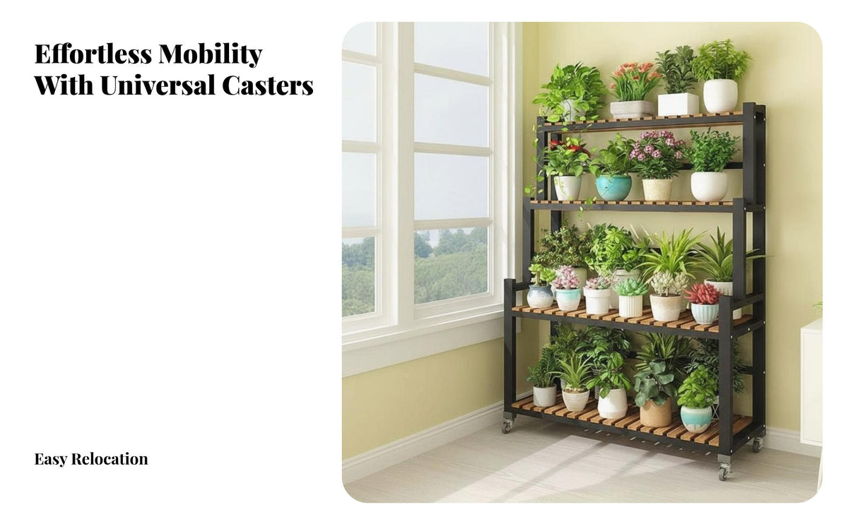 Tiered Design Multi-Level Plant Display Space Saving Multi-Level Rolling Flower Shelf Sturdy Construction Garden Supply Stable Frame for Gardeners, Homeowners, Apartment Dwellers, Balcony, Outdoor, Living Room, Indoor